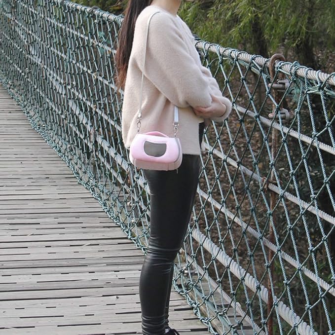 Hamster Carrier Bag Portable Outdoor Travel Handbag with Adjustable Single Shoulder Strap for Hamster Small Pets (Pink)