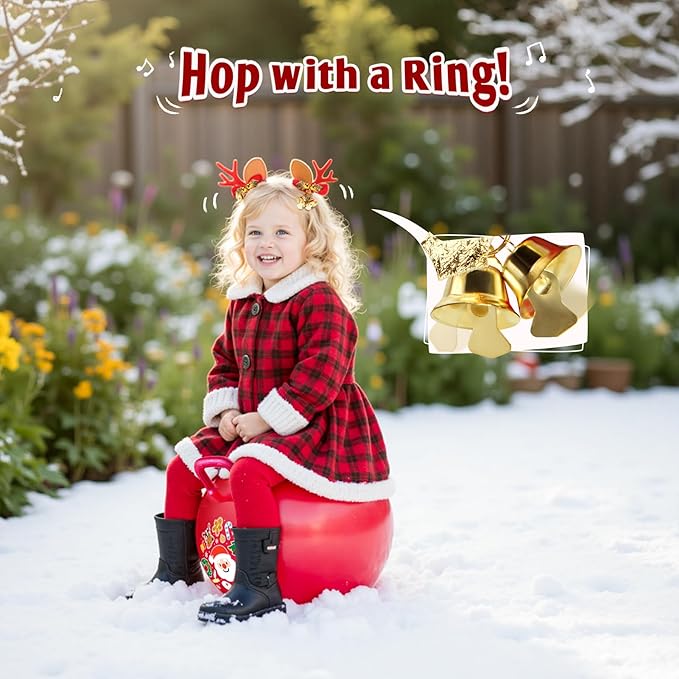 Hopper Ball for Kids 18In Sit On Bouncy Balls with Handle for Indoor Outdoor Active Play, Red Christmas Inflatable Boys Girls Gifts for 4 5 6 7 8 Years Old with Christmas Reindeer Ears