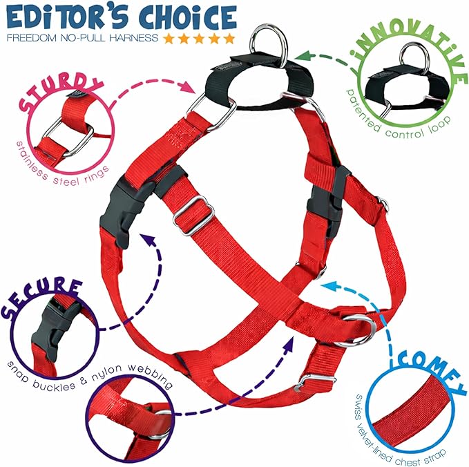 2 Hounds Design Freedom No Pull Dog Harness, Adjustable Harness, Easy Walking & Comfortable Control, Fits Small, Medium & Large Dogs, Solid Colors, Made in USA, 5/8" SM, Red