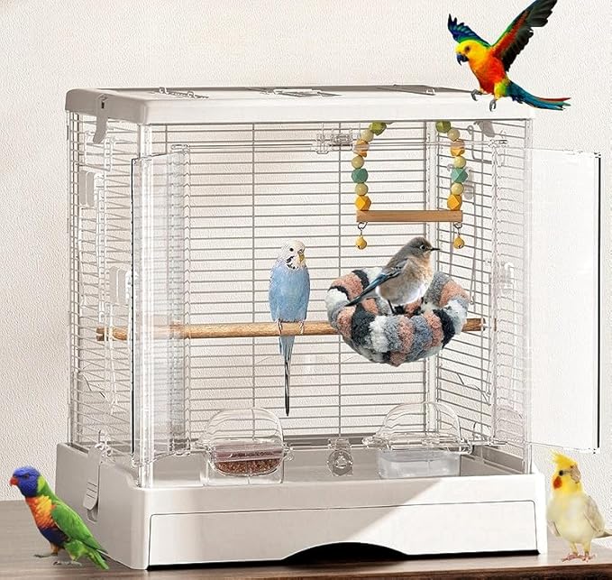 2 Pack Warm Bird Nest Bed for Cage Plush Hanging Parrot Bed Bird Snuggle Hut Hanging Sleeping Bird House for Parakeet, Conure, Budgie, Cockatiel, Lovebird, Finch, Hamster-Grey&Blue