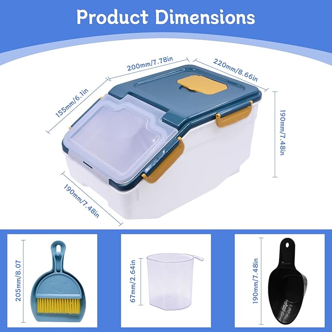 Large Chinchilla Sand Bath Container Kit with Sand Cup & Shovel | Plastic Dust Bath House for Hamster, Hedgehog, Guinea Pig, Squirrel & Small Animals | Pet Room (Blue)