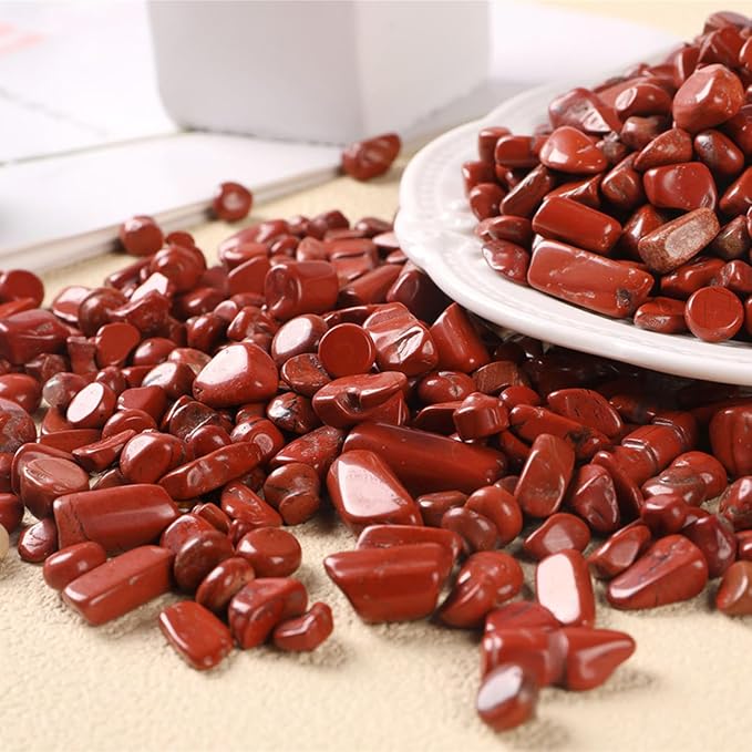 Erliway 100g Natural Red Jasper Crystal Chips 7-9mm Tumbled Stones | Small Crushed Crystal Stone, Polished Crystals Chips for Fish Tank, Healing Tumbled Rocks for Reiki Jewelry Making Home Décor