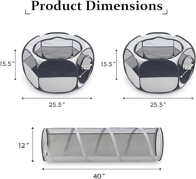 Outdoor Cat Enclosure,Cat Playground Tent for Outdoor and Indoor Playpen Portable Cat Tunnels, Foldable Cat Tubes Toys for Kitten, Puppy, Rabbit and Small Animals(2 Small Hexagonal Cubes+Tunnel)