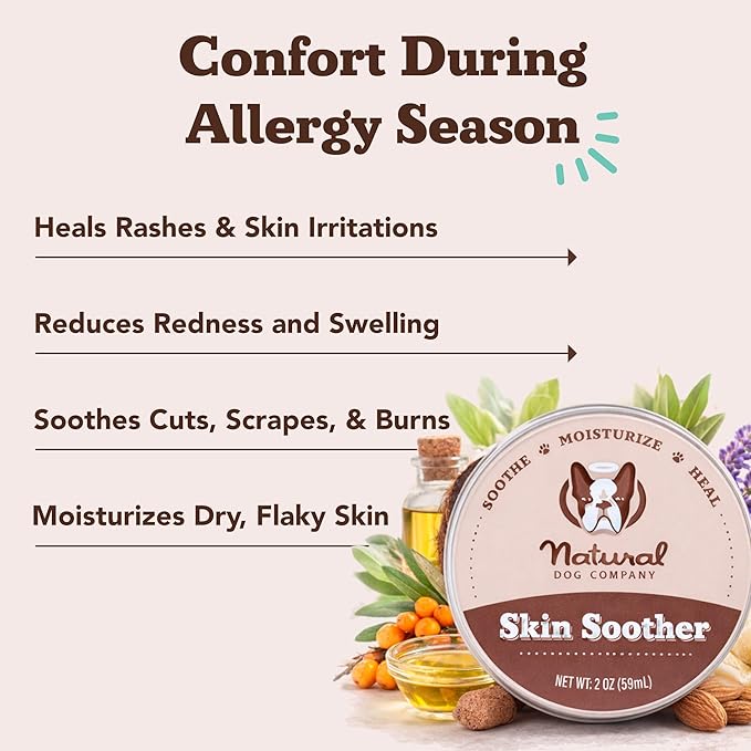 Natural Dog Company Skin Soother Balm, Protects from Hot Spots, Itching and Irritation Relief, Allergy Dog Lotion, Dog Moisturizer & Rash Cream with Coconut Oil & Vitamin E for Pets, 1 oz Tin