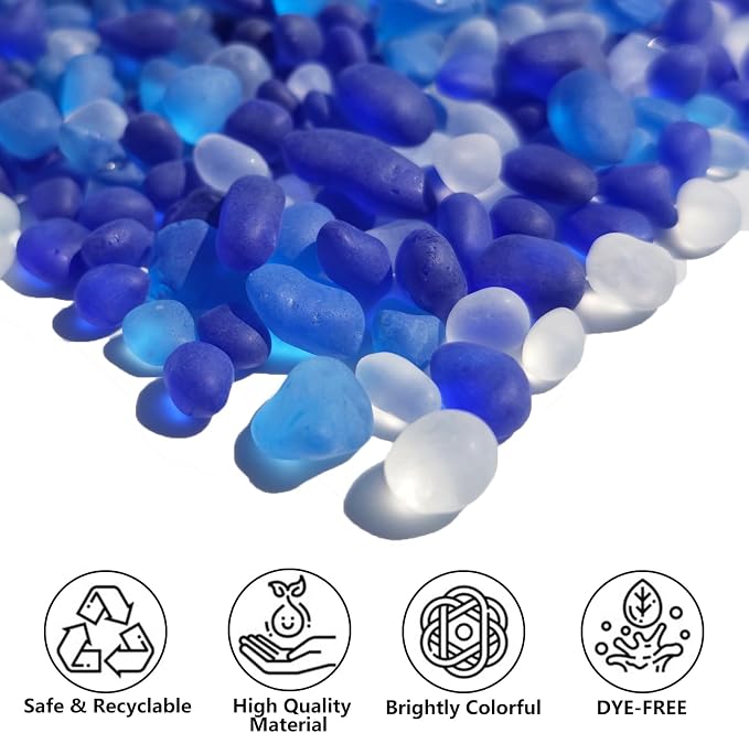 QYGL Sea Glass Stones - 0.9LB Blue Mixed Frosted Glass Pebbles Gemstones | Perfect for Aquarium Rocks, Fish Tank Gravel, Vase Fillers, DIY Crafts, and Home Decor