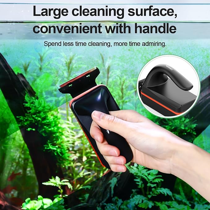 hygger Magnetic Aquarium Fish Tank Glass Cleaner,Detachable Dual-Blades Brush Tool with Floating Scrubber, Double Side Magnetic Algae Scraper for 0-0.25 Inch Thick Glass Aquariums Tank (S)