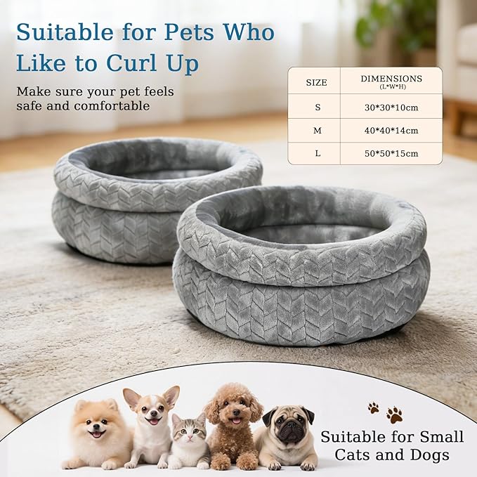 Dual-Layer Donut Cat Bed - Fluffy Round Bed for Small Pets - Ultra-Soft Cat Donut Bed for Cozy Sleep (Grey, 20 * 20 * 5.9 inch / 50 * 50 * 15 cm)