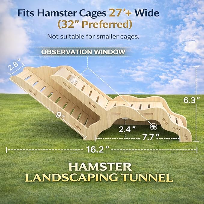 Large Size Syrian Hamster Explorer Set - Snap-Together Wooden Burrow with Panoramic Window,Natural Chew-Safe Design Decorative Landscaping Digging Peeping Hide Underground Fun for Cage Enrichment
