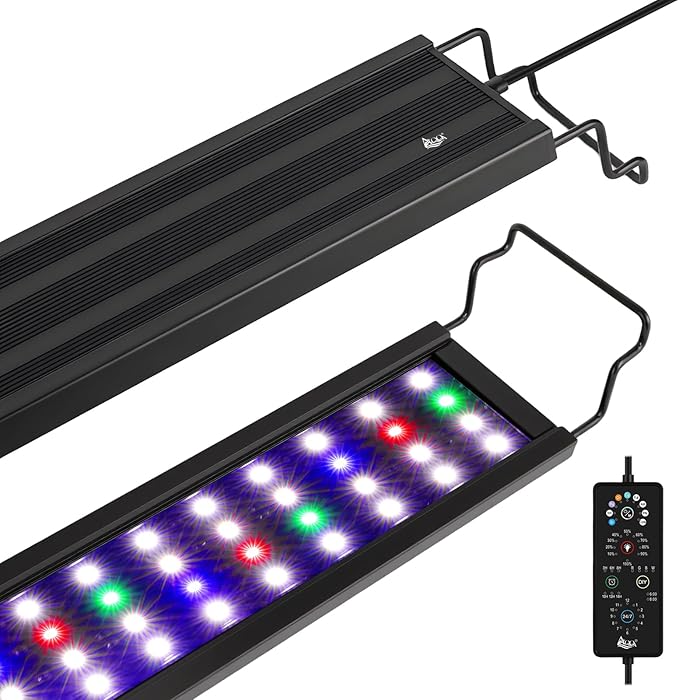 AQQA Full Spectrum Aquarium Plant Light LED Fish Tank Light IP68 Waterproof with 24/7 Natural Mode & DIY RGBW Mode, 9 Colors & 10-Level Brightness Adjustable, 6 Timer Settings for 40"-48" Tank (36W)