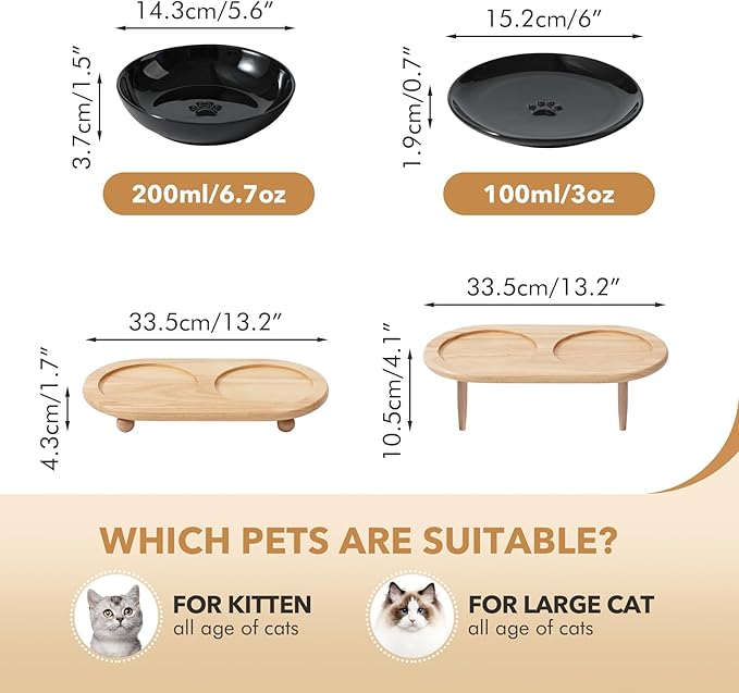 Havniva Elevated Cat Bowls, Ceramic Cat Food Bowl Whisker Friendly Cat Dishes, Kitten Food & Water Bowl with Two Heights Stand, Anti-Slip Raised Cat Food Plates