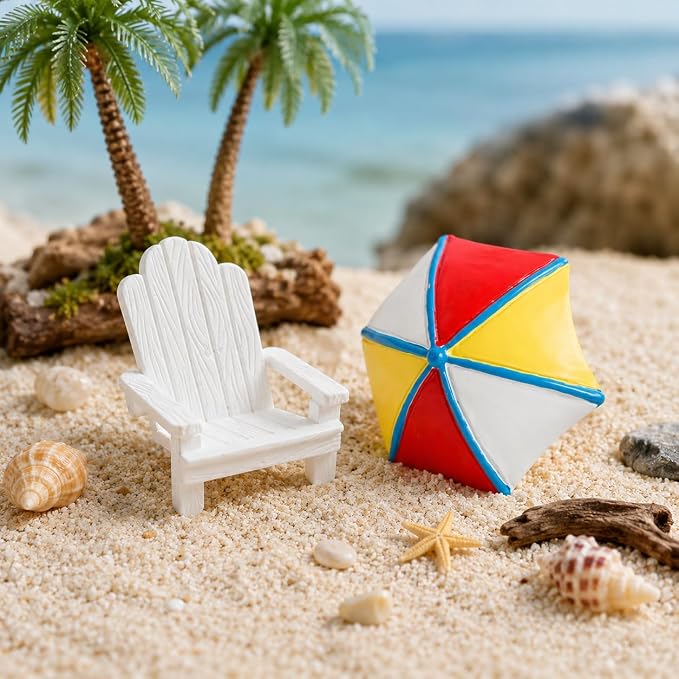 Garneck 2pcs Miniature Mini Beach Chair Furniture Terrariums Decoration Aquarium Ornament Mediterranean Figurines Umbrella Summer Home Accents Decor Mini Desktop Decor Rocking Chair Cute