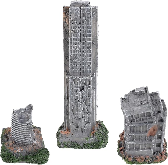 3pcs Resin Aquarium Castle Ruins Decoration for Fish Tank Hideout, Realistic Broken City Building Model, Versatile Compatibility and Resistant to Fading, for Aquarium and Terrarium