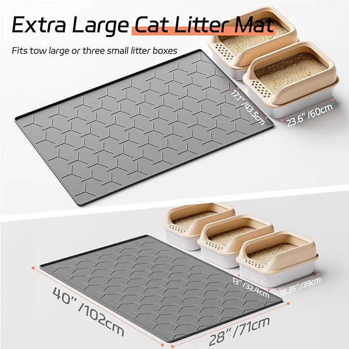 Bulkniu Extra Large Silicone Cat Litter Mat, Waterproof/Urineproof, Litter Recycling, Easy to Clean, Soft on Kitty Paws (28"X40"-Dark Grey)