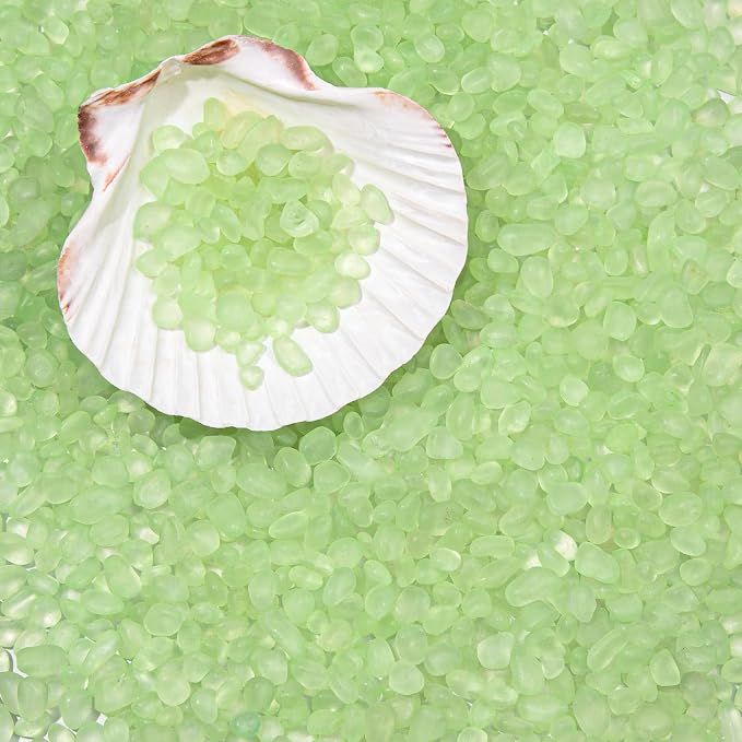 QEQEKAKA Sea Glass Stones for Crafts 1LB Fluorescent Green Gemstone Bulk | Small Glass Stones for Beaching Wedding DIY Decor Aquarium Turtle Tank Vase Filler (405g/14.28oz)