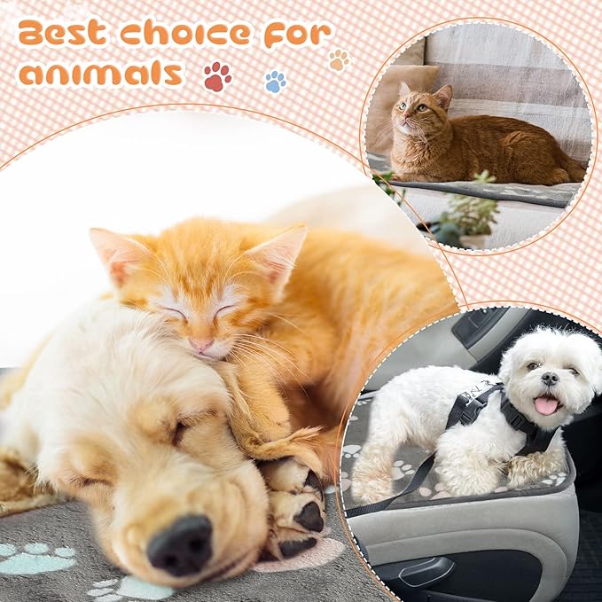 Tatuo 4 Pack Fleece Dog Blankets for Puppy Cats Multi-Size Sleep Mat for Pet Guinea Pig Soft Washable Warm Crate Bed Puppy Teething Toys Print Pattern Blanket Indoor(Dark Gray,30 x 20.5 Inch,Paw)