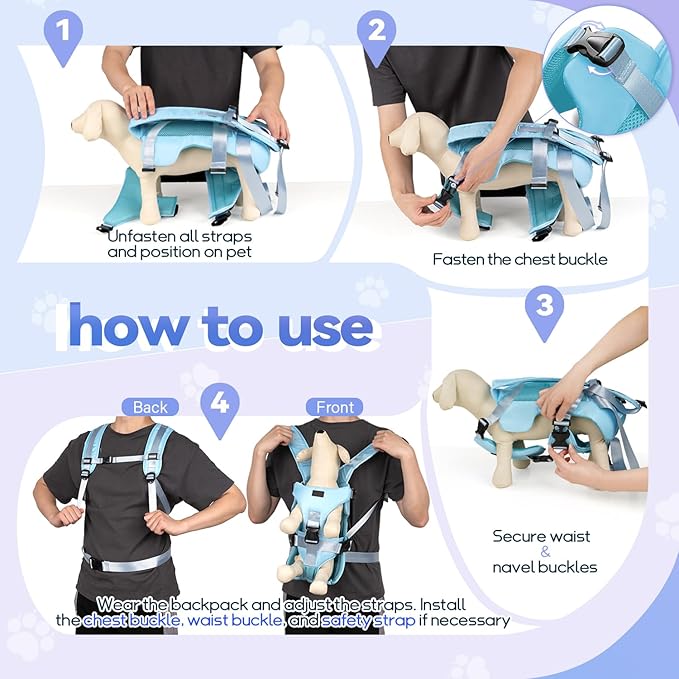 YUDODO Front Pet Carrier Backpack for Small Dogs and Cats, Secure and Breathable Mesh, Ergonomic Support, Adjustable for Walking, Hiking, or Travel (Blue S)