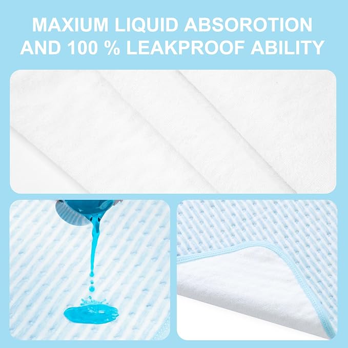 Bed Pads for Incontinence Washable, 3 Packs 36x34 Inch Reusable Waterproof Soft Wetting Pee Underpad for Adults, Elderly, Seniors, Women, Kids & Pets, Machine Washable Pad for Bed, Sofa-Blue