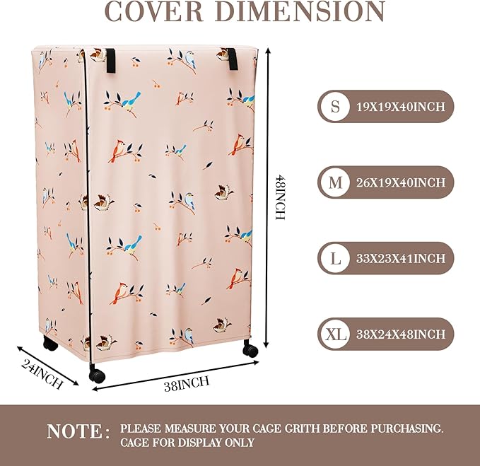 Tchvt Nighttime Bird Cage Covers with Zipper Panel Blackout Birdcage for Winter Universal Breathable Large Good Night Enclosure for Bird (Bird Designs, 38x24x48 inch)