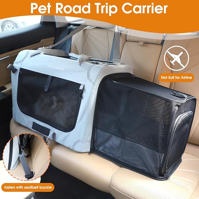 Extra Large Expandable Cat Carrier Soft Sided for Car, Portable Small Dog Carrier for 2 Cats, 24"x16.5"x16" Road Travel Folding Comfortable Design with Litter Box and Bowl