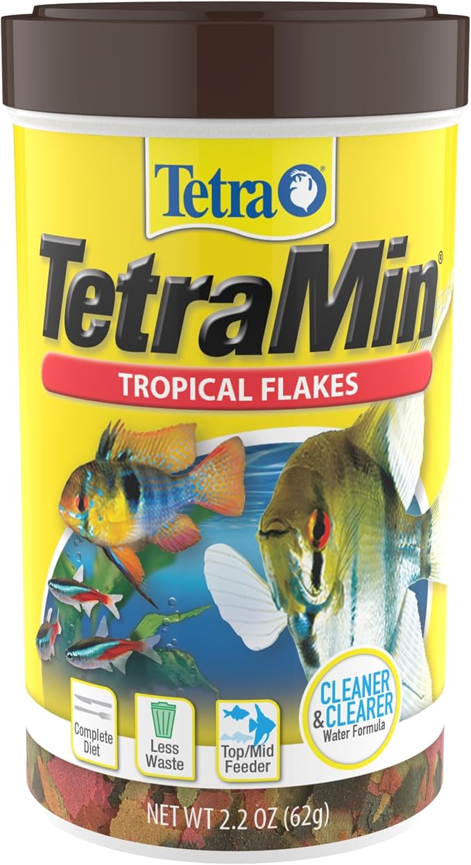TetraMin Tropical Flakes Fish Food, 2.2 oz | Complete Daily Diet For Top-And-Mid Feeding Tropical Fish, Protein For Growth & Prebiotics for Digestion, Clear Water Formula