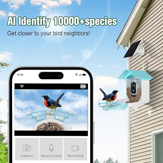Bird Feeder with Camera, AI Identify Birds Species, Smart Bird Feeder with Camera Solar Powered, Auto 2K HD Video in Backyard, Ideal Gift for Family and Birds Lovers