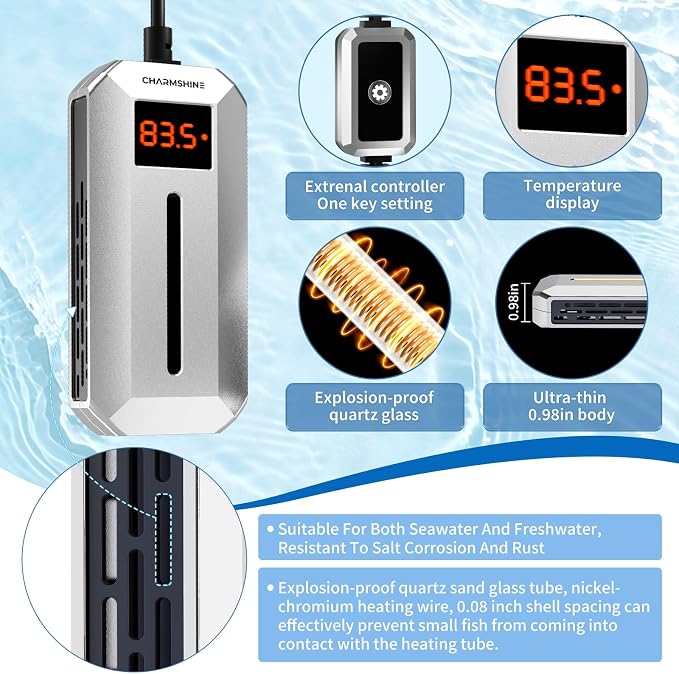 Submersible Aquarium Heater with LED Digital Display 100W Fish Tank Heater for 8-13 Gallon Freshwater Saltwater Tank, Auto Thermostat Overheat Protection(Not Suitable for Low-Water Turtle Tanks)