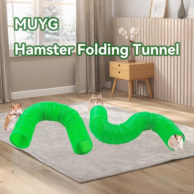 Plastic Hamster Cage Tunnels with Chew Toy,Collapsible Pet Tunnel，Small Animal Tubes,Collapsible Plastic Tunnel,15 Pcs Small Animal Chew Toys for Guinea Pigs, Chinchillas, Rats, Gerbils （Green）
