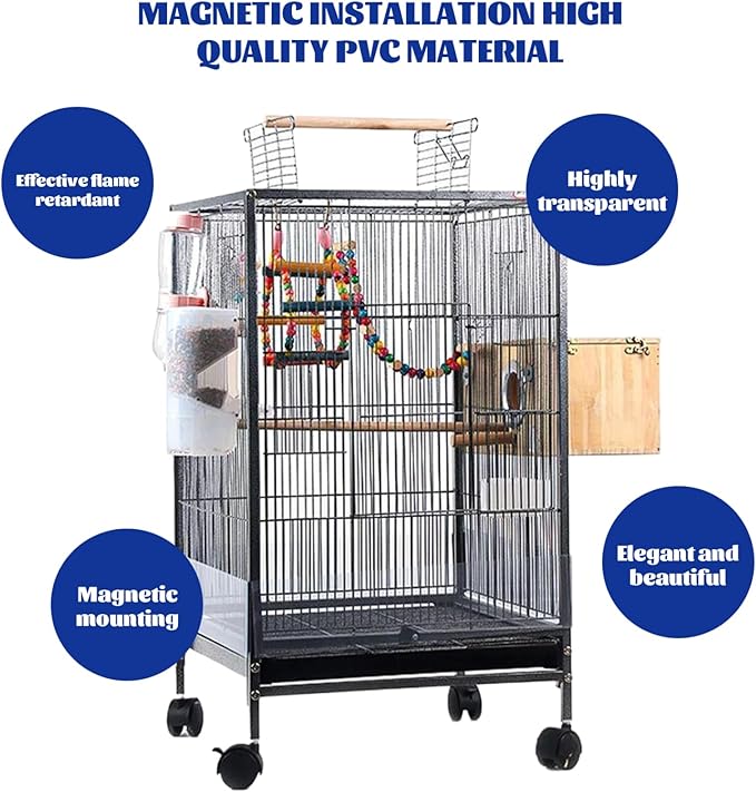 Transparent PVC Bird Cage Baffle,4Pcs Bird Cage Seed Catcher Guard,Anti-Scatter Mess-Free Clear Cage Liner for Parrot, Parakeet, Macaw