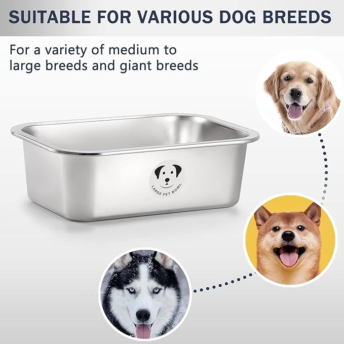 Stainless Steel Dog Bowls for Large Dogs, High Capacity Metal Dog Food Bowls, Food and Water Bowl for Larges, X-Large, and Big Dogs 3.2 Gallons