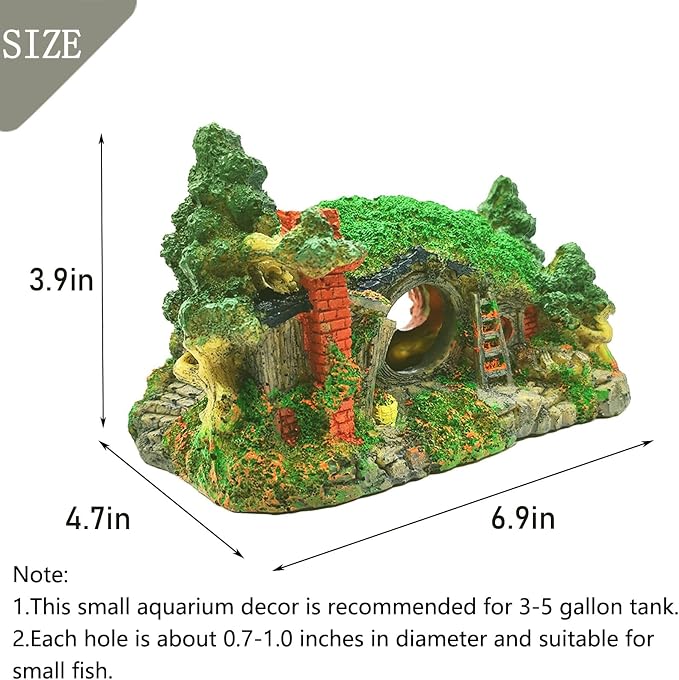 Tfwadmx Aquarium Decorations Fish Tank Decor Hobbit Betta Cave,Resin Small Fish Hideout Hole Accessories Ornaments for Shrimp, Guppy,Goldfish