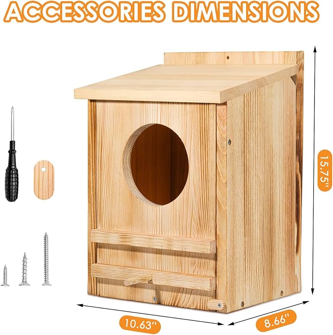 Large Barn Owl House,15.8*10.6*8.7IN Owl Nesting Box For Outside,Wooden Nest House,Large Handmade Bird Houses For Outside,Suitable For Wildlife Barn,Eastern Screech,Great Horned,Easy Assembly Required