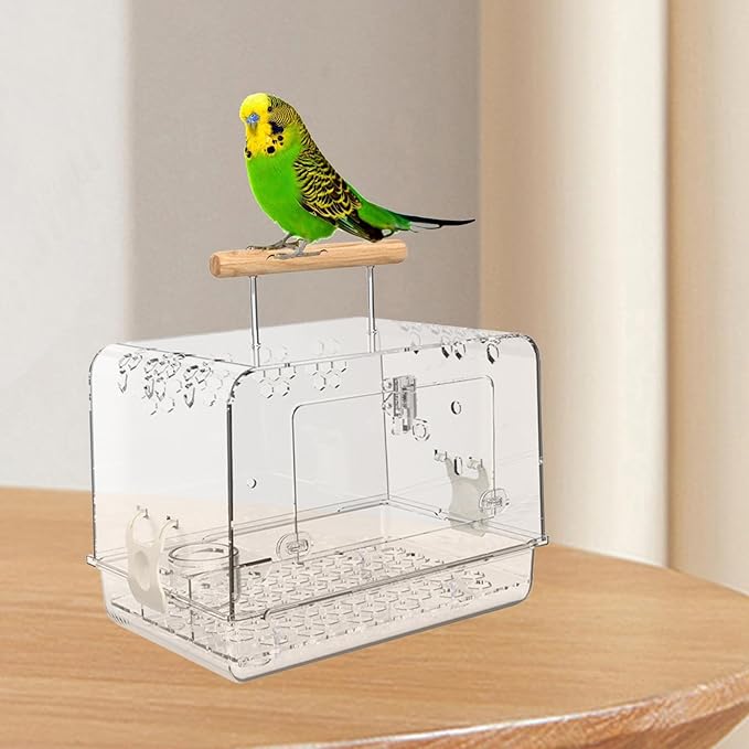 Baoblaze Lightweight Bird Carrier Cage for Small Birds, Transparent Acrylic, 11.8"L x 8.3"W x 9.1"H