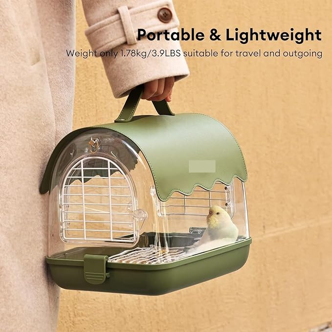 Parrot Cage Aviary, Bird Carrier Backpack with Perch, Transparent Travel Bird Cage Bag with Shade Cover Visible Window for Parrots Budgie Bird Parrot Aviary(Green)