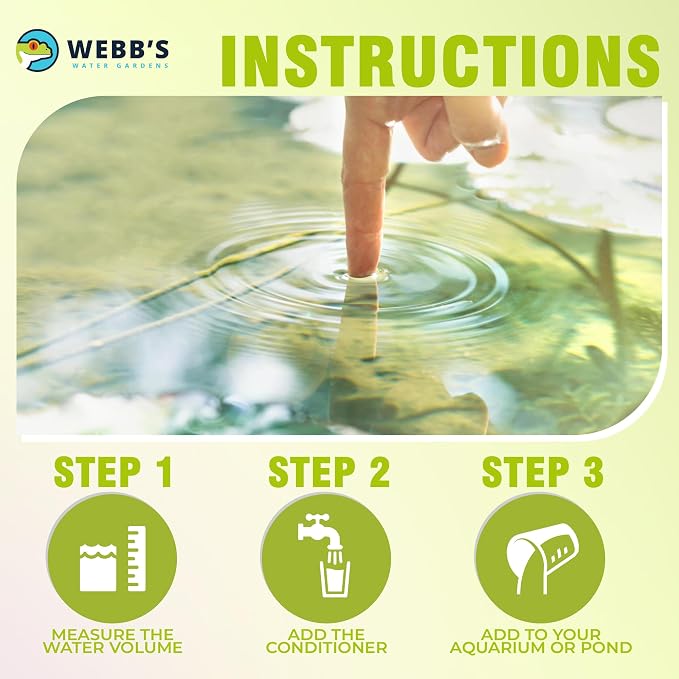 Webb's Water Gardens Essential Tap Water Conditioner Dechlorinator - Ideal for Ponds, Freshwater & Aquariums - Concentrated Formula for Dechlorinated Water - Liquid Supplies for Aquatic Pets - 1 gal