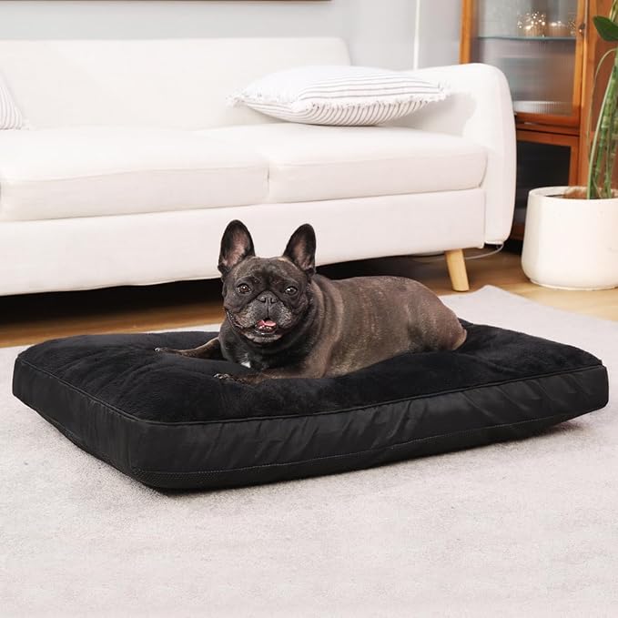 Dog Crate Bed Waterproof Deluxe Plush Dog Beds with Removable Washable Cover Anti-Slip Bottom Pet Sleeping Mattress for Large, Medium, Jumbo, Small Dogs, 29 x 18 inch, Black