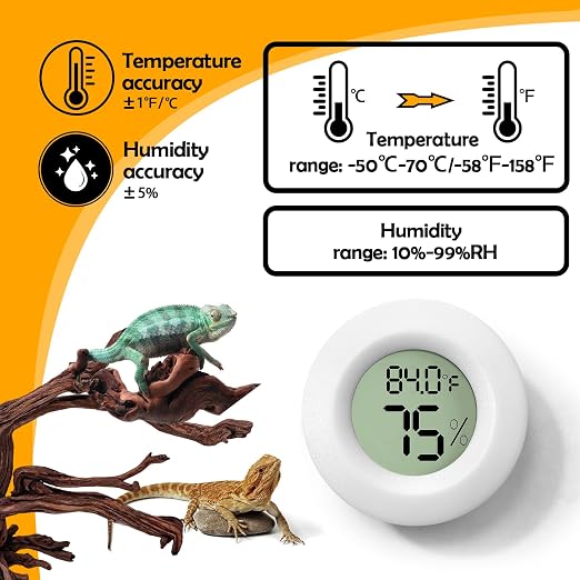 2 PCS White Reptile Thermometer and Humidity Gauge for Bearded Dragon Tank Accessories, Reptile Tank Accessories for Jumping Spider, Leopard Gecko, Hermit Crab, Gecko, Ball Python, Lizard