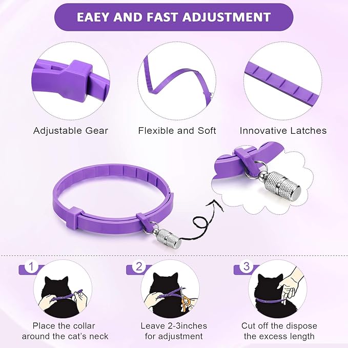 Weewooday 5 Set Calming Collar for Cats Adjustable Waterproof Cat Calming Collars Reduce Anxiety Stress Cat Collars with 5 Pet ID Pendants (Purple)