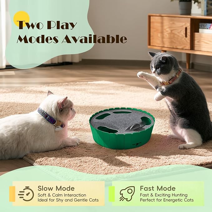 Pawaboo Interactive Cat Toy with Running Mouse, Electronic Motion Cat Toy Automatic Teaser for Indoor Cats, Pop and Play Hide Seek Cat Toys Hunting Mouse for Pet Cat Kitten Play Fun Exercise, Green