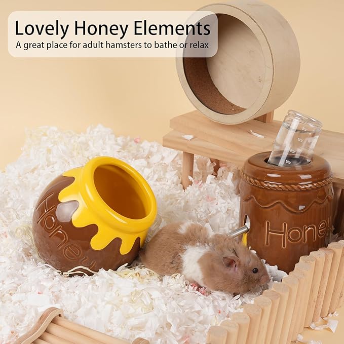 Ceramic Hamster Hideout,Honey Dwarf Hamster House,Guinea Pig Habitat Decor, Hideaway House for Gerbil, Cool Bed for All Season