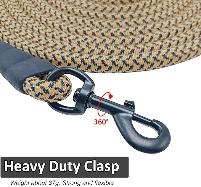 MayPaw Heavy Duty Rope Dog Leash, 6/8/10/15/20FT Long Dog Lead Nylon Pet Leash, Soft Padded Handle Thick Lead Leashes for Large Medium Dogs (Brown, 1/2" * 15')