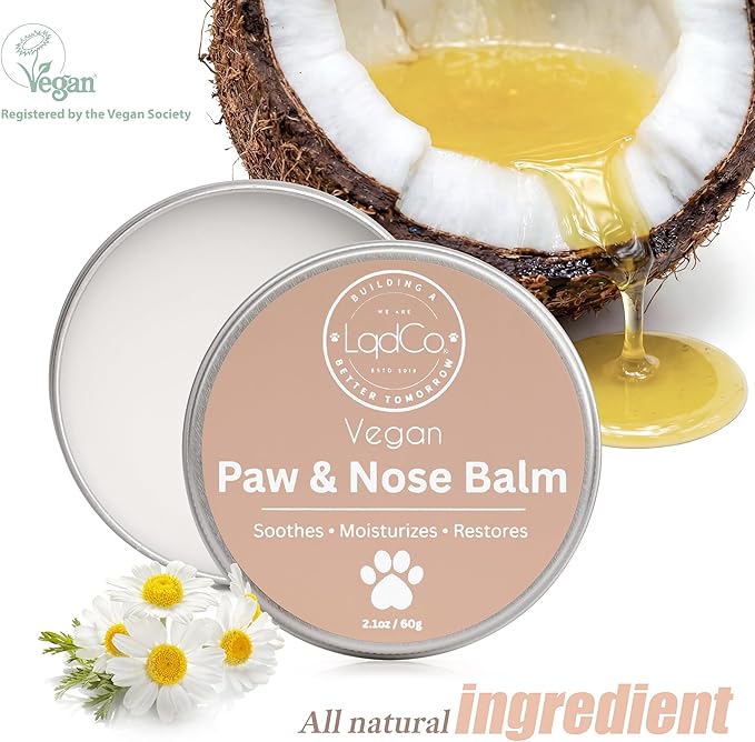 All in One Natural Vegan Dog Paw and Nose Balm, Winter and Summer Paw Protection from Snow, Ice, Salt and Hot Pavement, Moisturizes and Repairs Dry, Cracked Paws, Lick Safe, 2.0 oz,