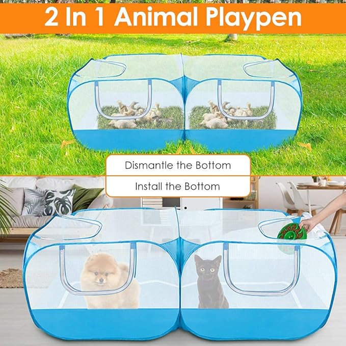 SlowTon Small Animals Playpen - Portable Chicken Coop Run Large Chick Brooder 73"x36"x25" with Detachable Bottom, Pop Up Pet Enclosure Cat Tent for Guinea Pig Bunny Puppy Indoor Outdoor (Flat Top)