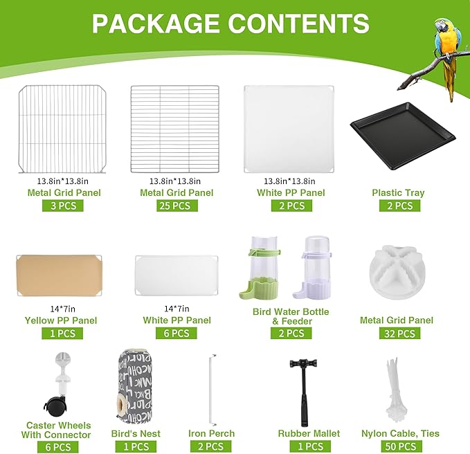 69" H Large Bird Flight Cage with Bottom Splash Guard,White Extra-Narrow Bar Spacing Parakeet Cage with Stand,Includes Parrot Toys&Supplies,Tall Rolling Birdcage for Small to Medium Birds,28" Lx15 W