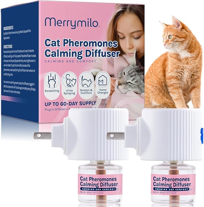 Cat Calming Pheromones Diffuser: 2 Classic Cats Plug-in Refill Diffusers for Relaxation & Comfort - Reduce Stress Barking & Scratching - Indoor 60 Days Supply