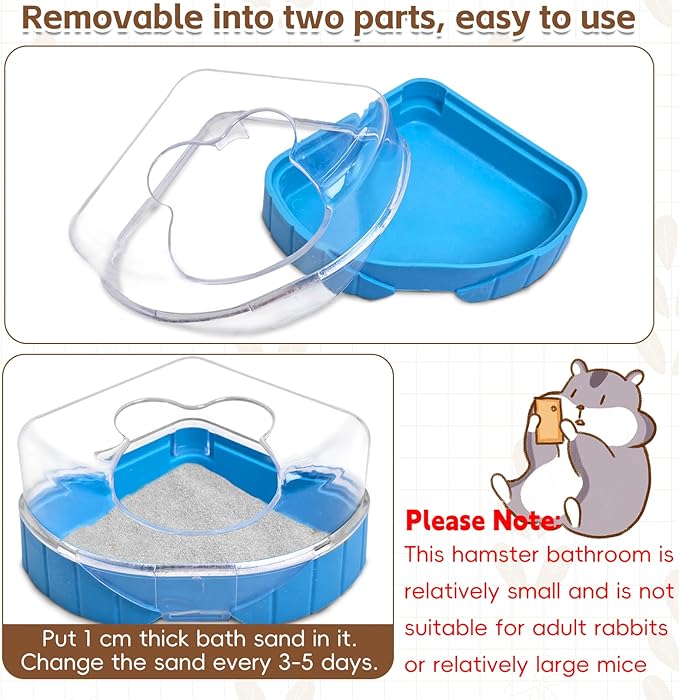 PINVNBY Hamster Bathroom Gerbil Plastic Sand Dry Bath Container Small Animal Sauna Toilet Sandbox with Scoop for Hamster Gerbil Rat Mice and Small Animal