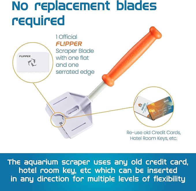 FLIPPER Platinum Stubby Hand Algae Scraper – Aquarium Glass & Acrylic Cleaner with Precision Scraper Blade, Fish Tank Cleaning Tool for Freshwater & Saltwater Aquariums (10” Rigid Shaft)