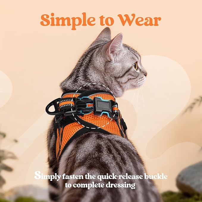rabbitgoo Cat Harness and Leash Set for Walking Escape Proof, Adjustable Soft Kittens Vest with Reflective Strip for Cats, Comfortable Outdoor Vest,Light Orange,M