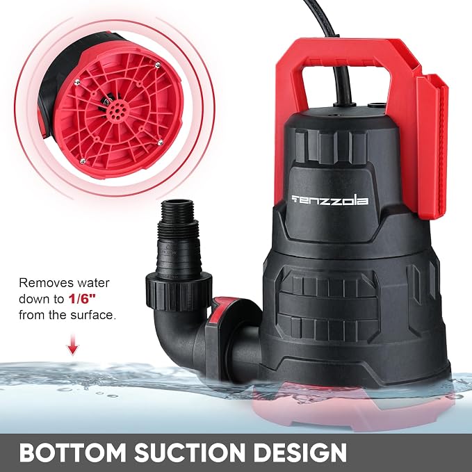 Sump Pump, 1 HP 3960GPH Submersible Utility Water Pump, Thermoplastic Portable Electric Water Removal Transfer Pump with 16.4FT Cord for Swimming Pool Basement Garden Pond Tubs Draining