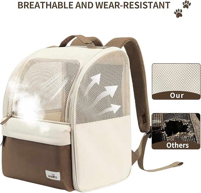 wakytu Cat Carrier Backpack,Steel Wire Frame More Stable,600D Wear-Resistant Oxford Fabric, Dog Carrier Cat Backpacks Suitable for Travel,Beige