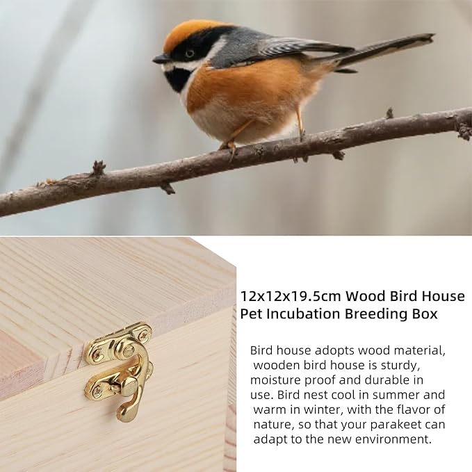 Parakeet Nesting Box, Bird Nest Breeding Box with Perch Wood Bird Cage Bird Nest Bird House for Cage Parrots Mating Box Wood Breeding Box for Cockatiel Parrots and Other Small Birds, 12x12x19.5cm